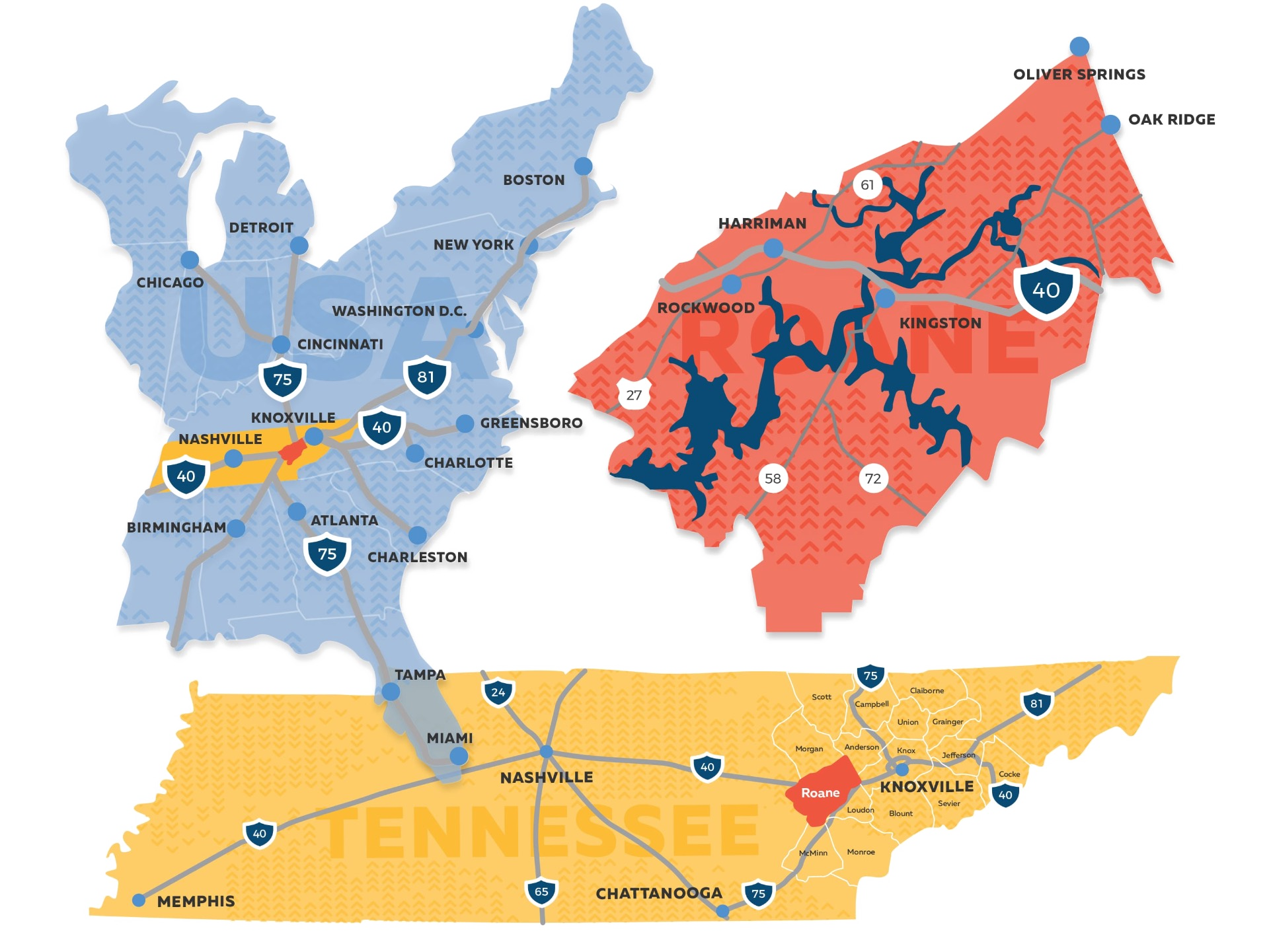 Locator map — Roane County, Tennessee