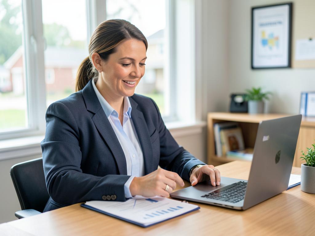 A business owner reviewing financial documents at a bright office desk in Tennessee